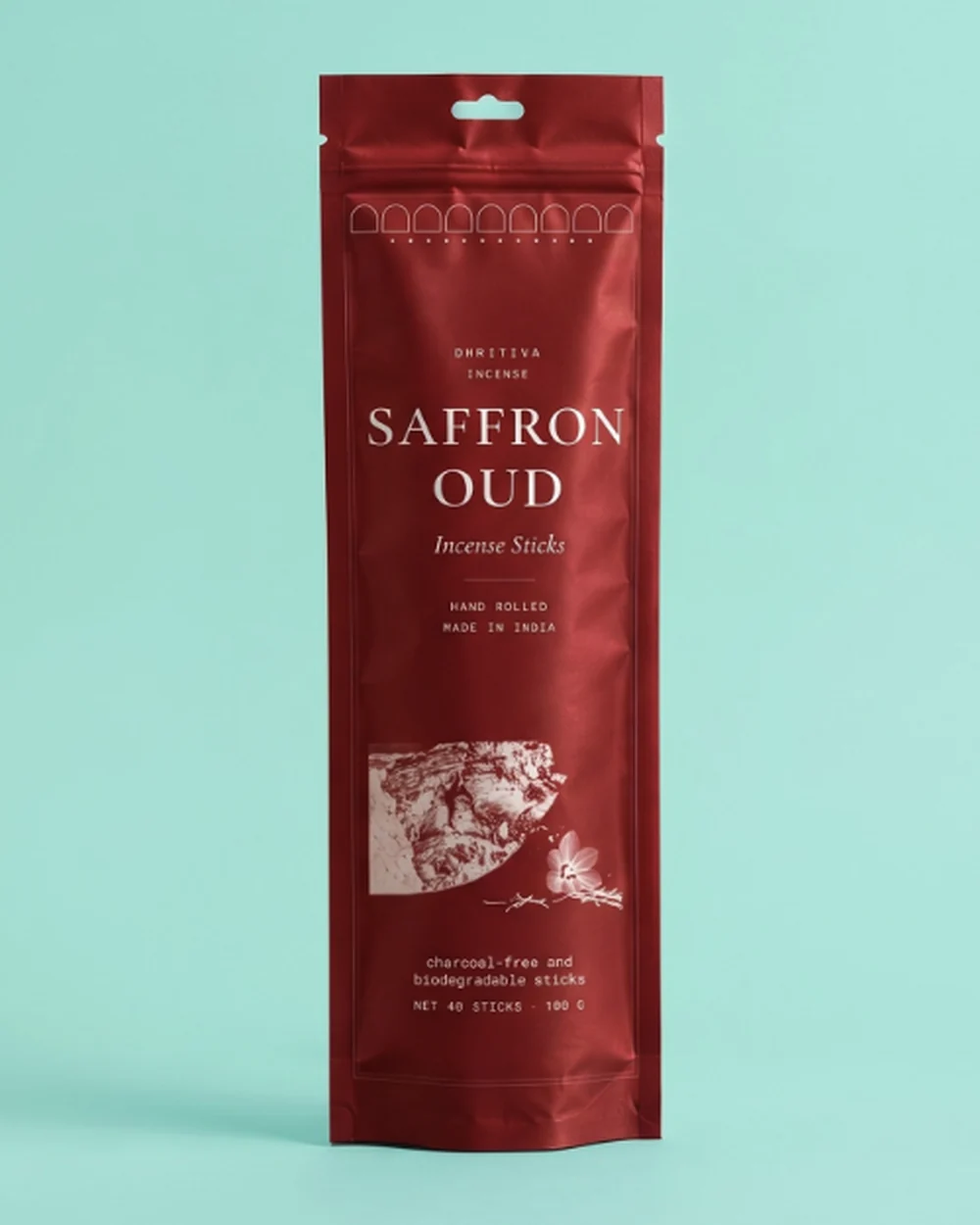 Saffron Oud incense sticks retail pouch